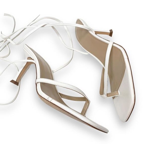 Ann Taylor White Leather Strappy Ankle Wrap Square Toe Sandal Heels Women’s 9.5M - Picture 4 of 12